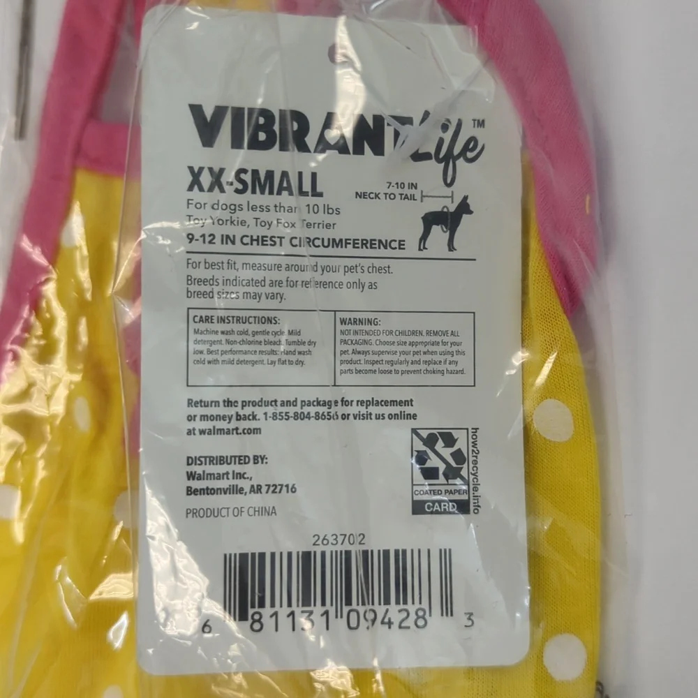 🌻 Vibrant Life Yellow Pink White Polka Dot Toy Yorkie Size Dog Dress XXS